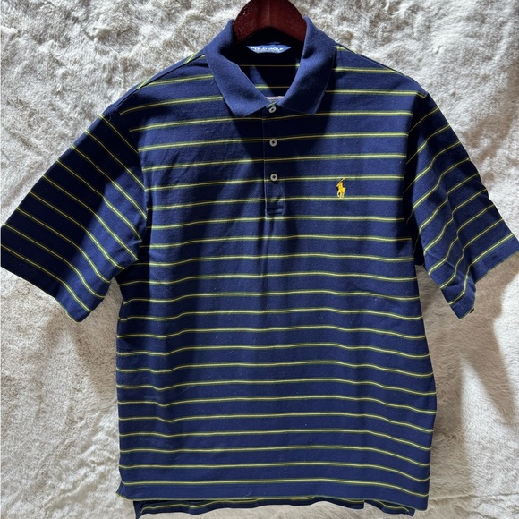 Ralph Lauren Polo Golf Navy/Yellow Striped Polo 100% Pima Cotton Shirt Large - Picture 4 of 13